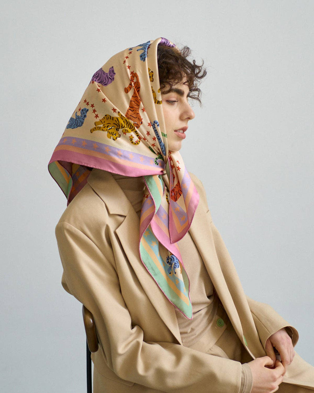 "Neon Tigers" Large Silk Scarf