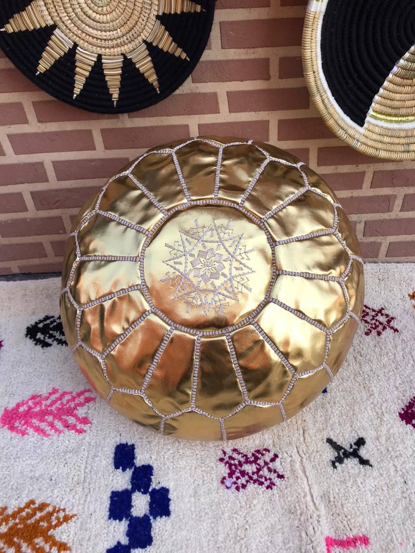 Pouf Moroccan leather pouf, Moroccan Ottoman pouf