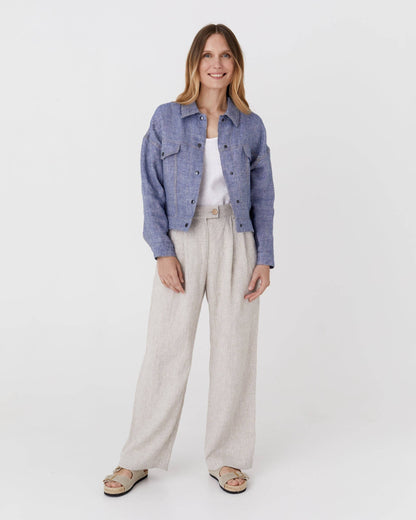 Cropped linen jacket LEURA in Denim