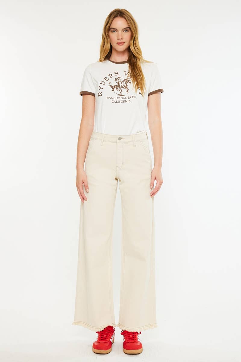 High Rise Wide Leg Jeans-in Ecru