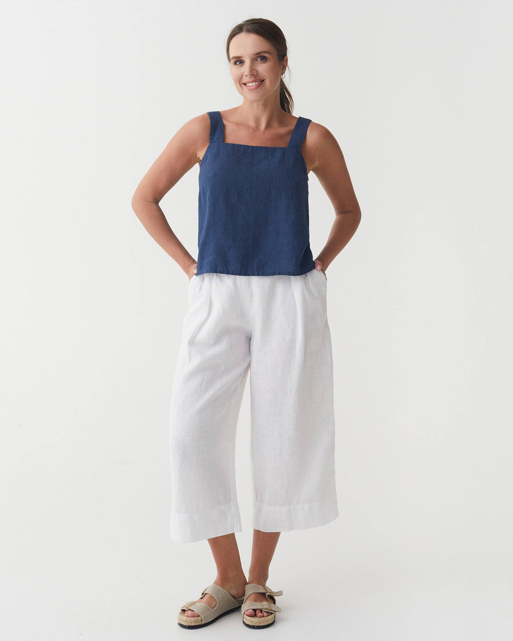Cropped Linen Pants ISCHIA in White