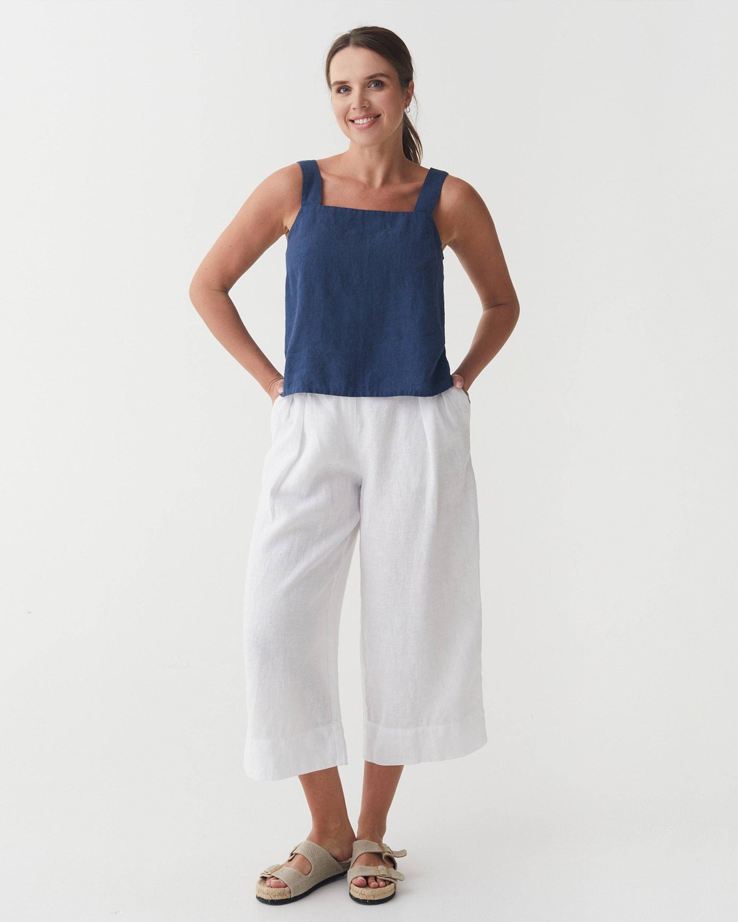 Cropped Linen Pants ISCHIA in White