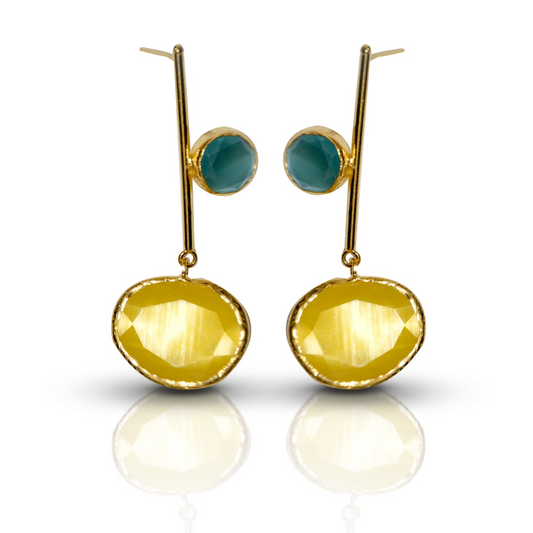 Handmade Mustard Cat's Eye Gold Earrings