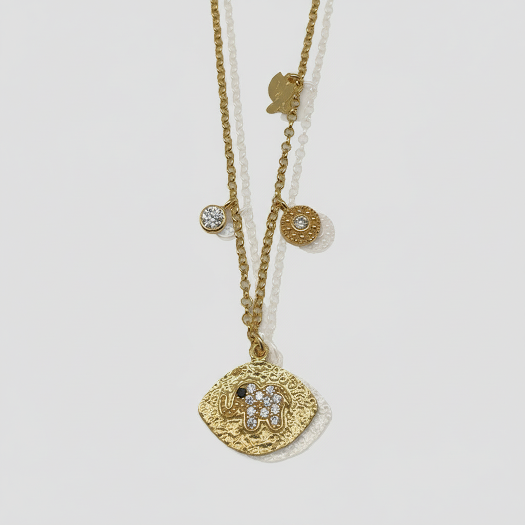 Dainty Diamond Elephant Charm Necklace