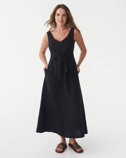 A-line Linen Dress CHILOE in Black