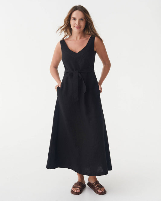 A-line Linen Dress CHILOE in Black