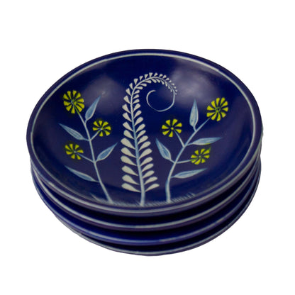Soapstone Blue Dish with Yellow Flower Accents
