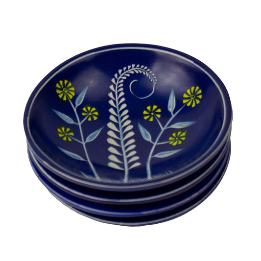 Soapstone Blue Dish with Yellow Flower Accents