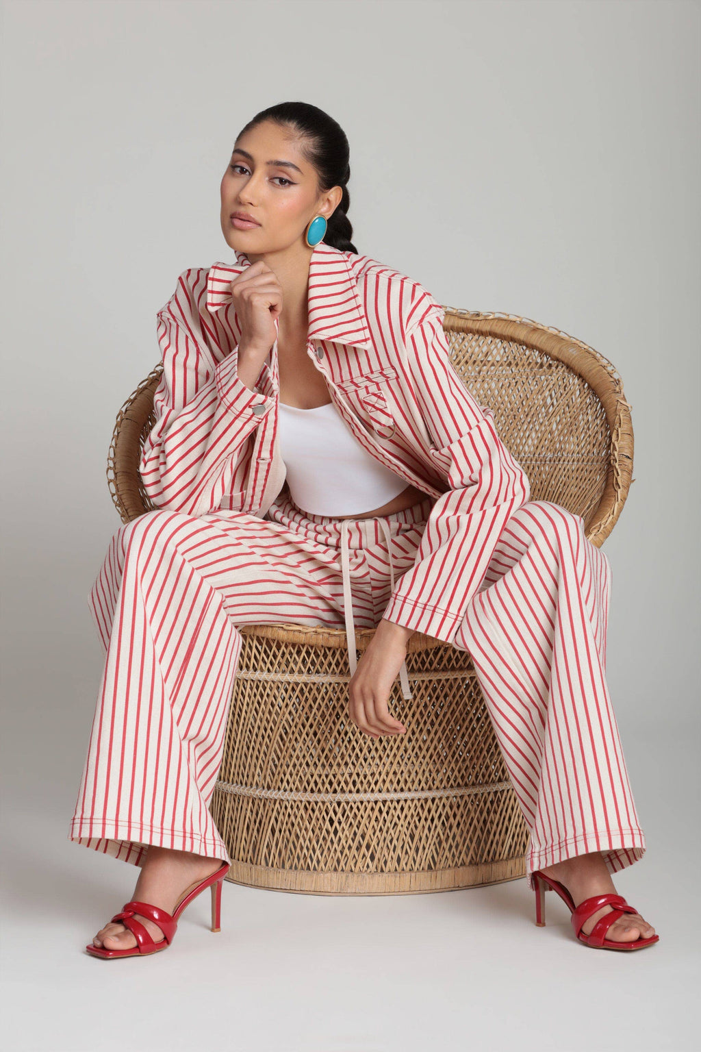 Striped Stretch Cotton Wide Leg Pants