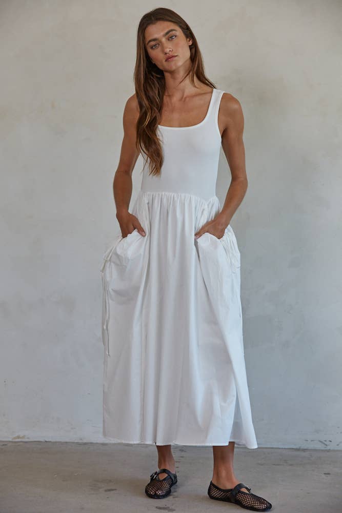 Woven 100% Cotton Poplin Skirt Bodice Midi Dress