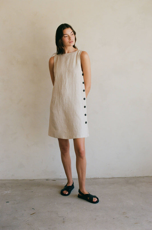AR1149 | Woven 100% Linen Sleeveless Side Buttoned Mini