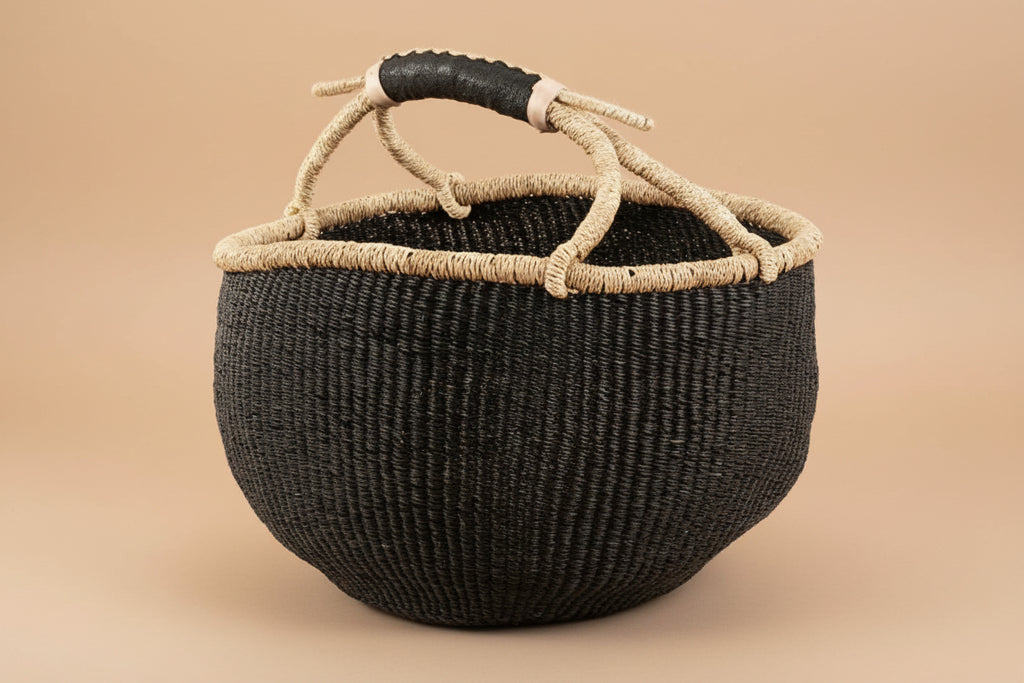 Large Ghana African Basket | Bolga Ghana Basket - Solid Blac