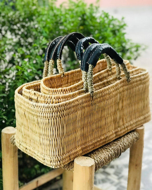 Reed Baskets with Leather Handles