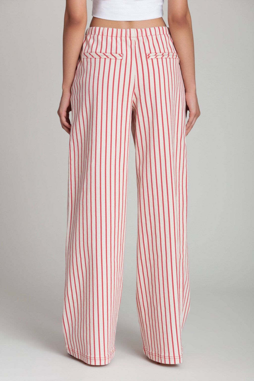 Striped Stretch Cotton Wide Leg Pants