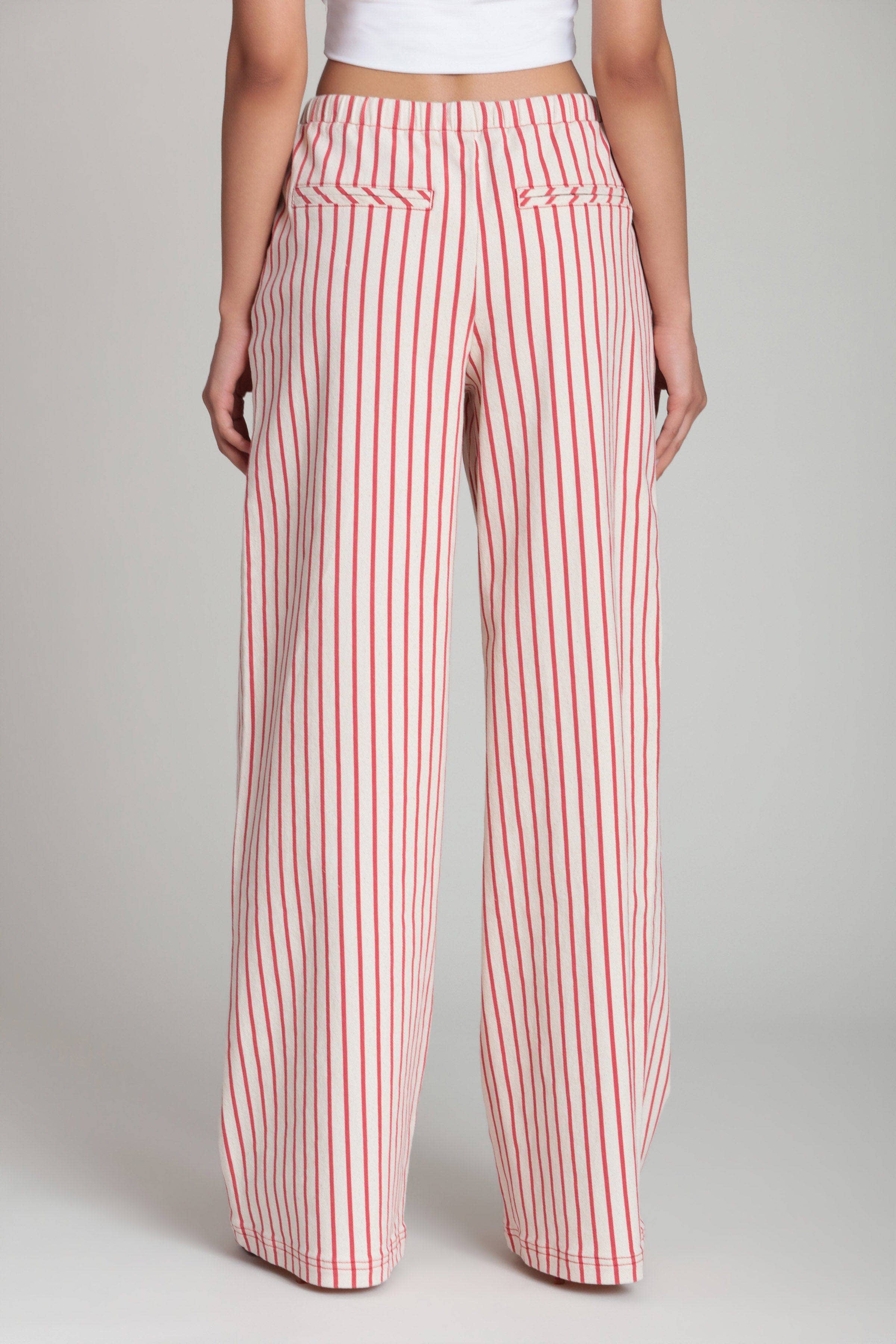Striped Stretch Cotton Wide Leg Pants