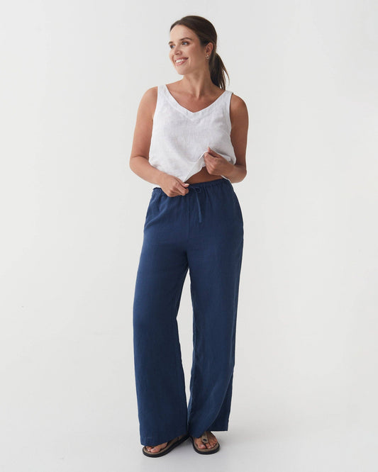 Linen Pants PEMBA in Deep navy blue