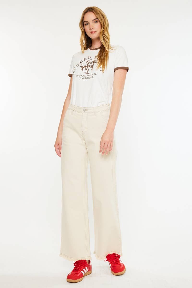 High Rise Wide Leg Jeans-in Ecru