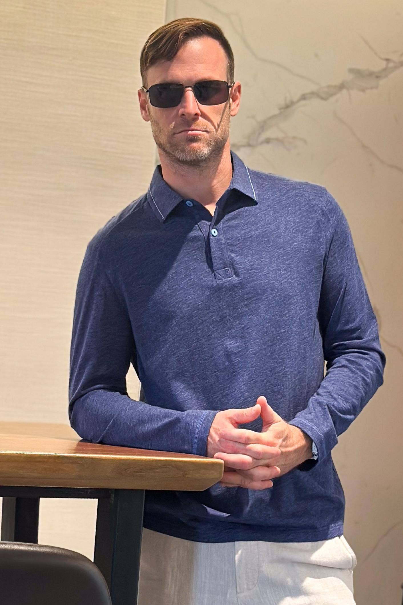 Men’s Polished Long-Sleeve Polo - Maritime Blue