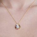 Round Sparkle Necklace with Colorful design around and CZ Diamond-Turkish Jewelry