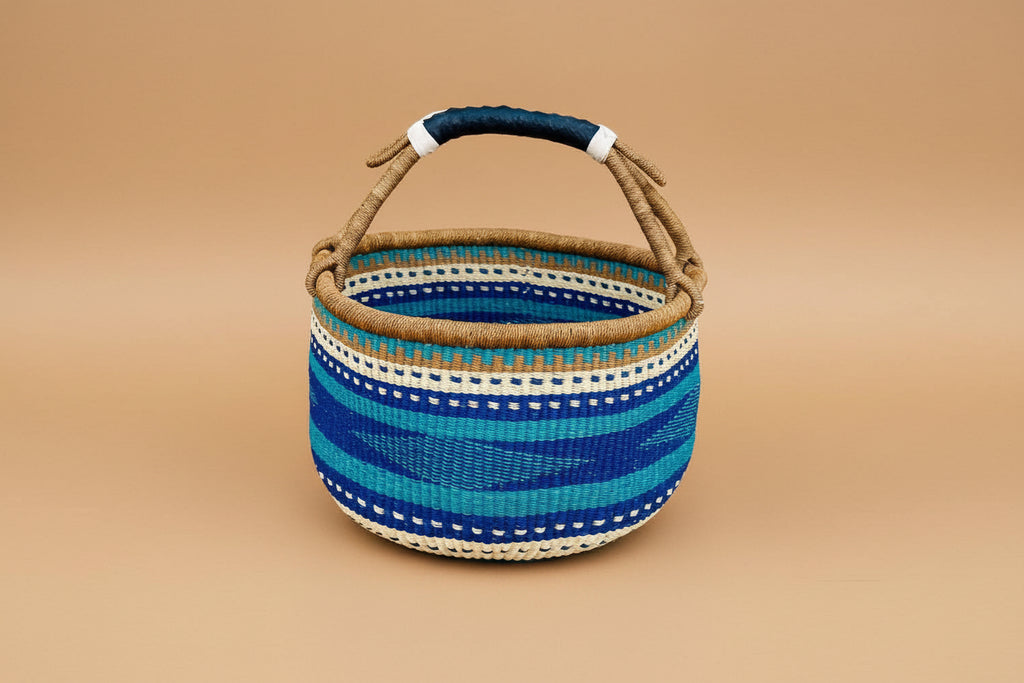 African Basket | Bolga Ghana Basket - Blue & Turquoise