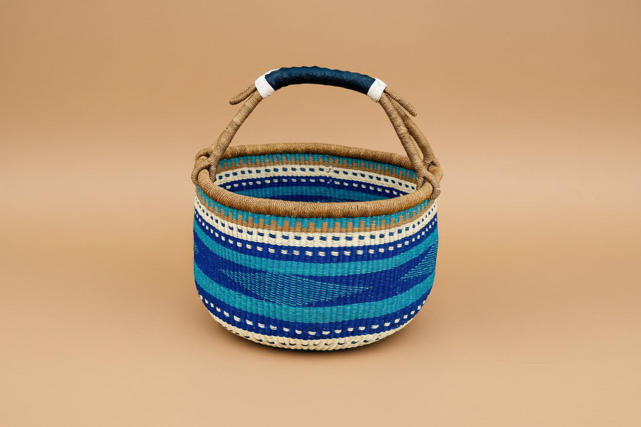 African Basket | Bolga Ghana Basket - Blue & Turquoise