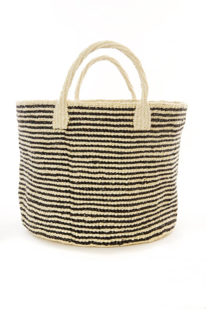 Narrow Stripe Sisal Tote - Black