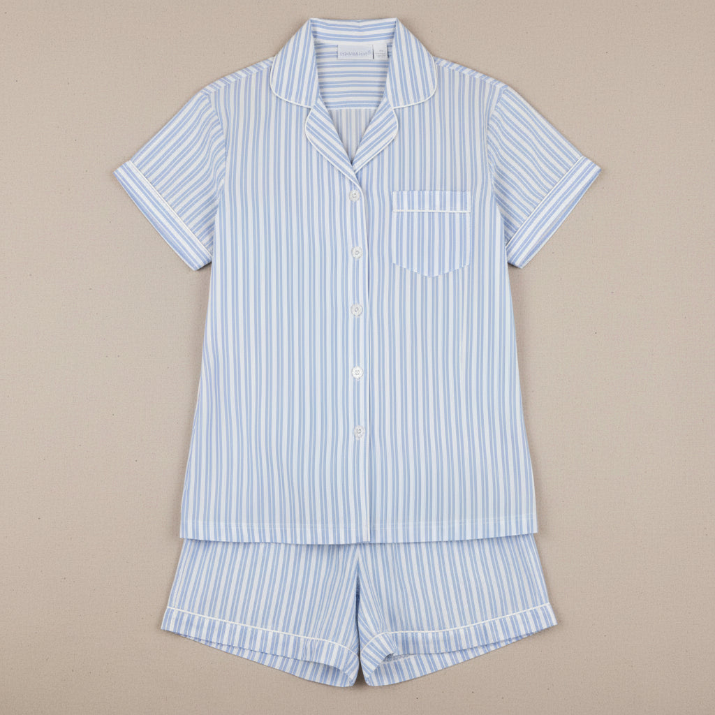 Kensington Stripe-Blue Short Sleeve Shorty Pajamas