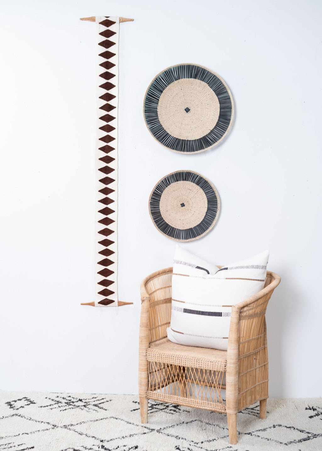 Balance Bogolan Wall Totem in White with Brown Diamonds