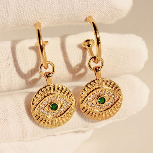 brass eye earrings, 4cm drop