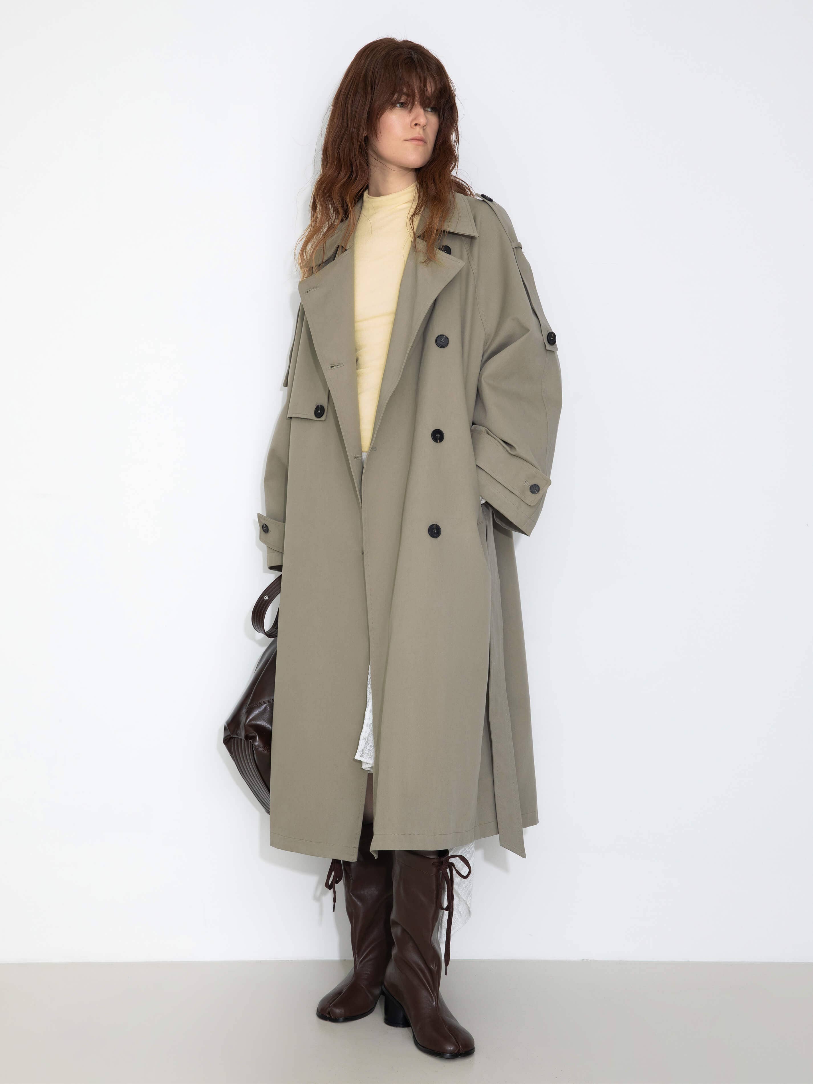 100% Cotton Oversized Mid-Length Raglan Sleeve Trench Coat