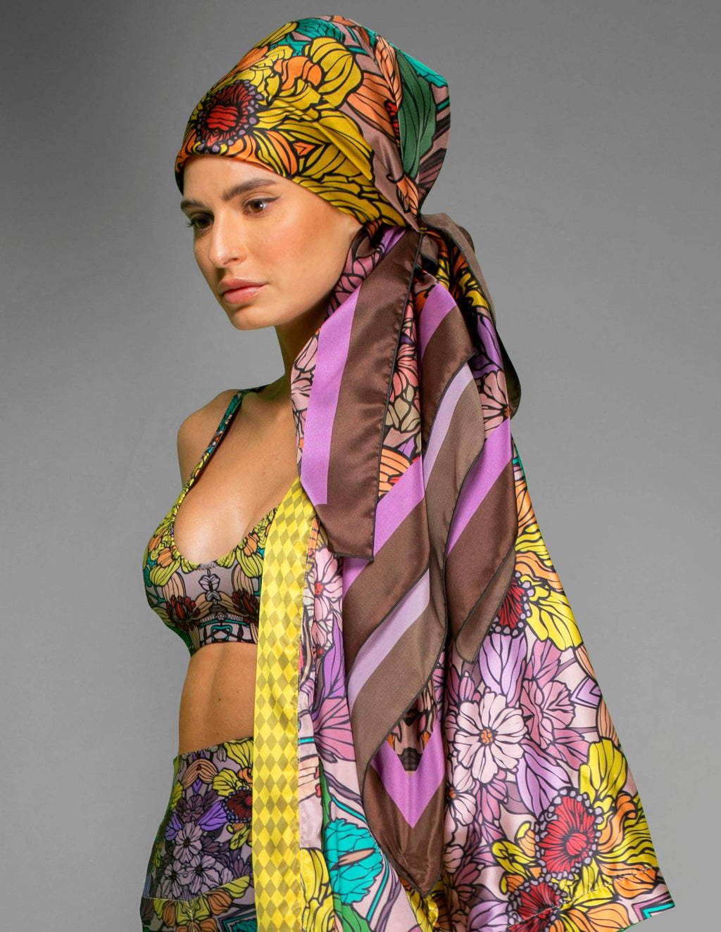 Golden Floral Satin Kimono