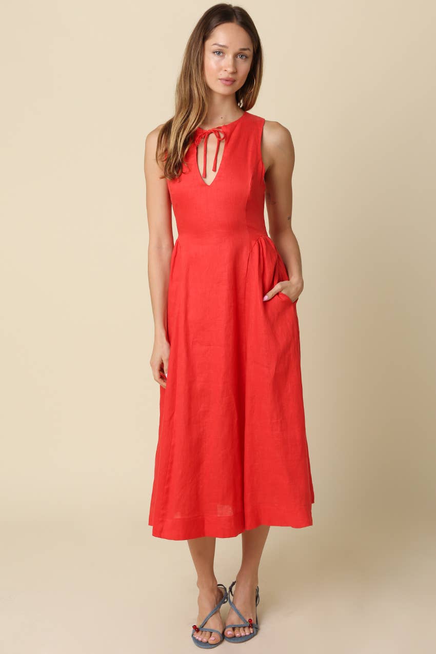 Barb Linen Neck-Tie Maxi Dress