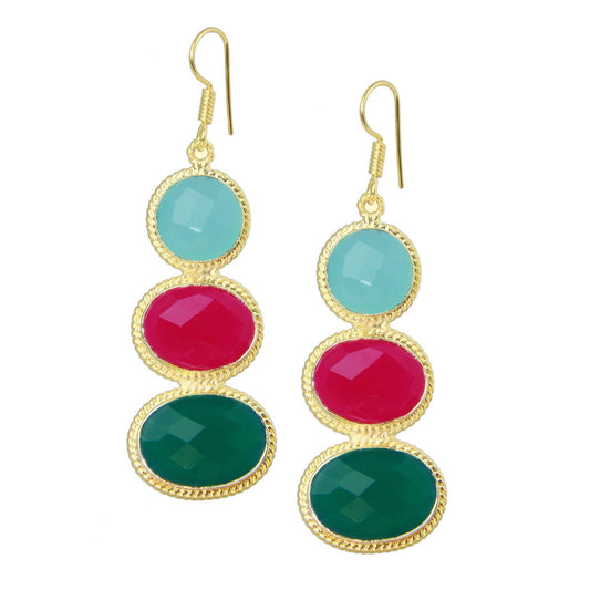 Carnelian Trio Gold Faceted Vintage Drop Earrings