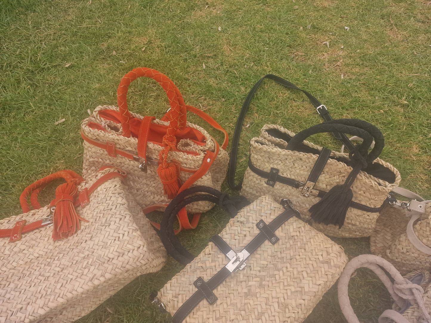 Basket with braided suede handles, shopping bag