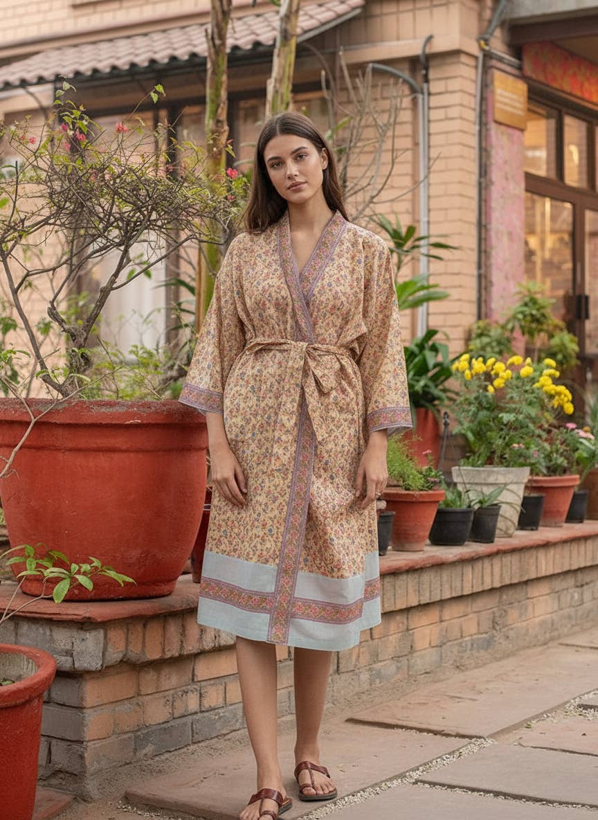 Eden Beige Lightweight Cotton Kimono for Women