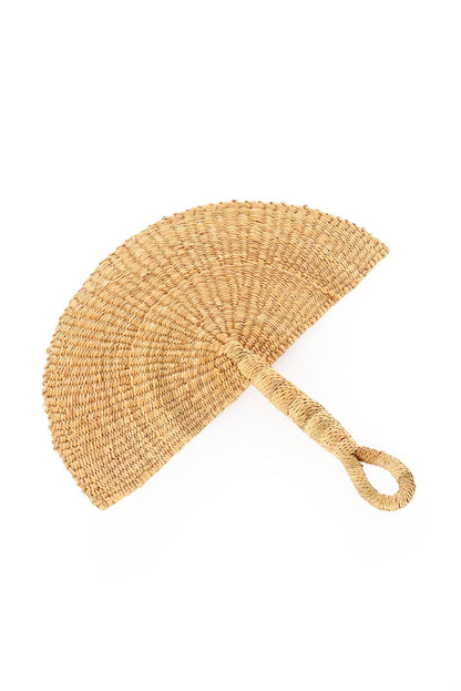 Natural Elephant Grass Half-Moon Hand Fan