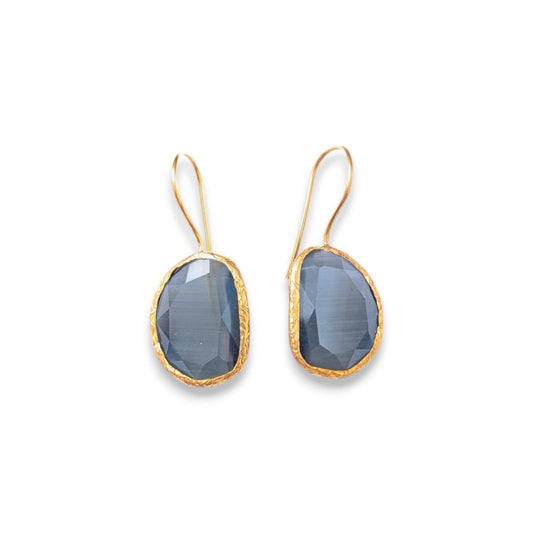 Gray Cats Eye Gold Drop Earrings