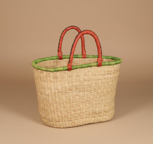 African Bolga Baskets : Natural Large Oval w/Band (G-132)