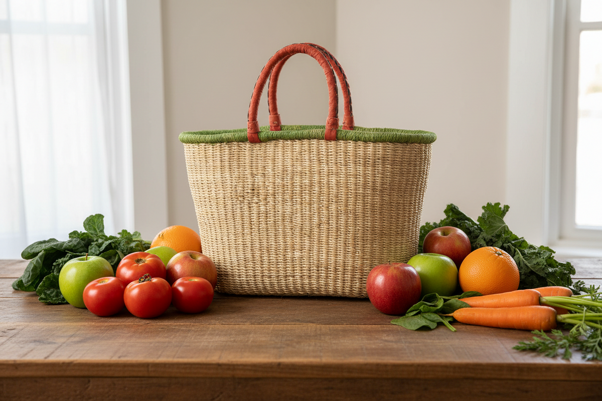 African Bolga Baskets : Natural Large Oval w/Band (G-132)