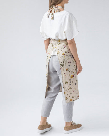 Linen bib apron with pocket in Botanical print| Floral print
