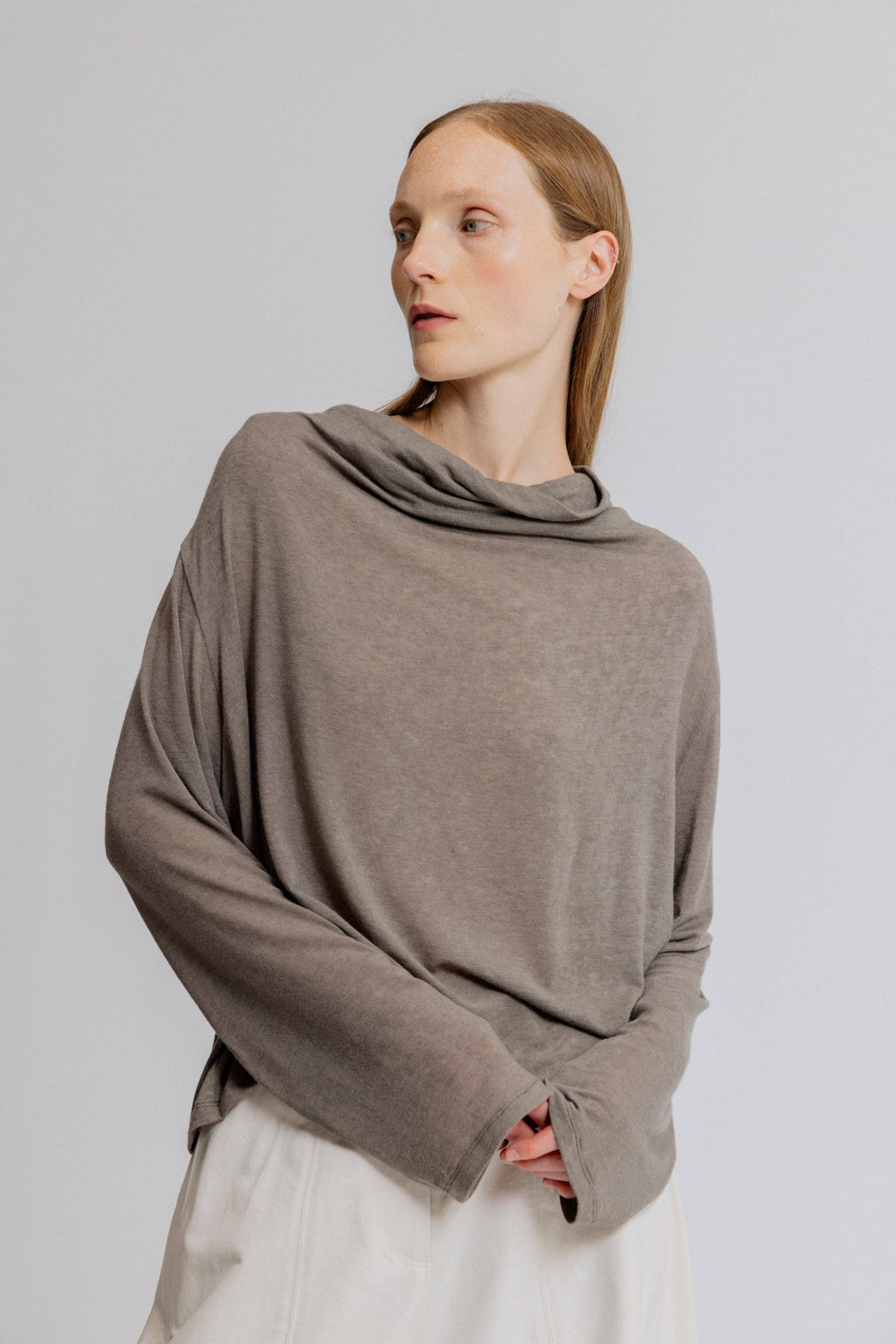 Draped Funnel Neck Jersey Top