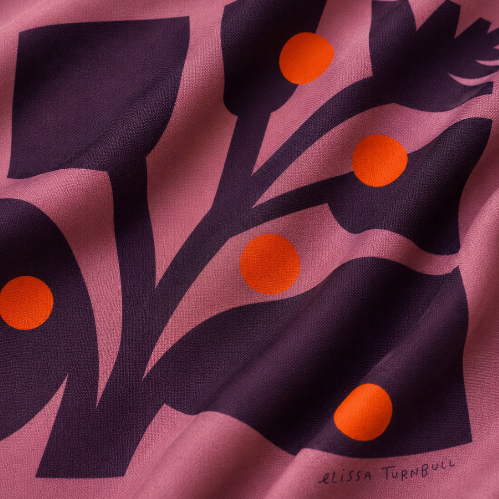 Purple and Red Botanical Scarf | 100% Silk | Hair Scarf