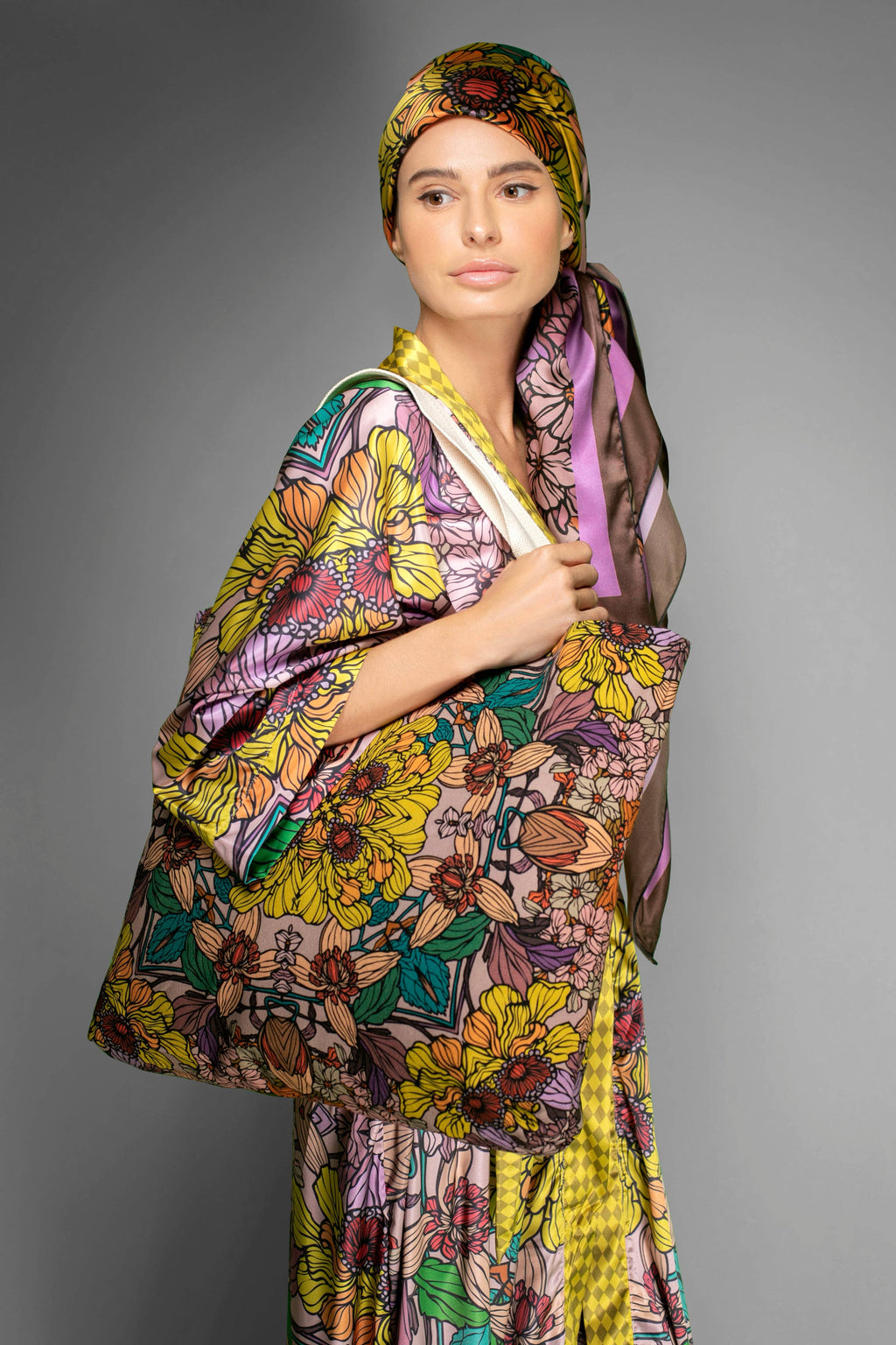 Golden Floral Satin Kimono