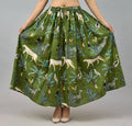 Tiger Block Printed Cotton Skirt in Green