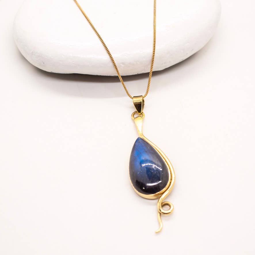 Brass Labradorite Curl Necklace