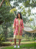 Printed Bird Coral Cotton Kimono for Women| One Size