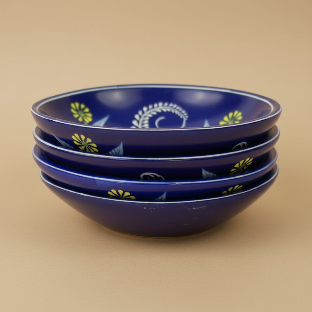 Soapstone Blue Dish with Yellow Flower Accents