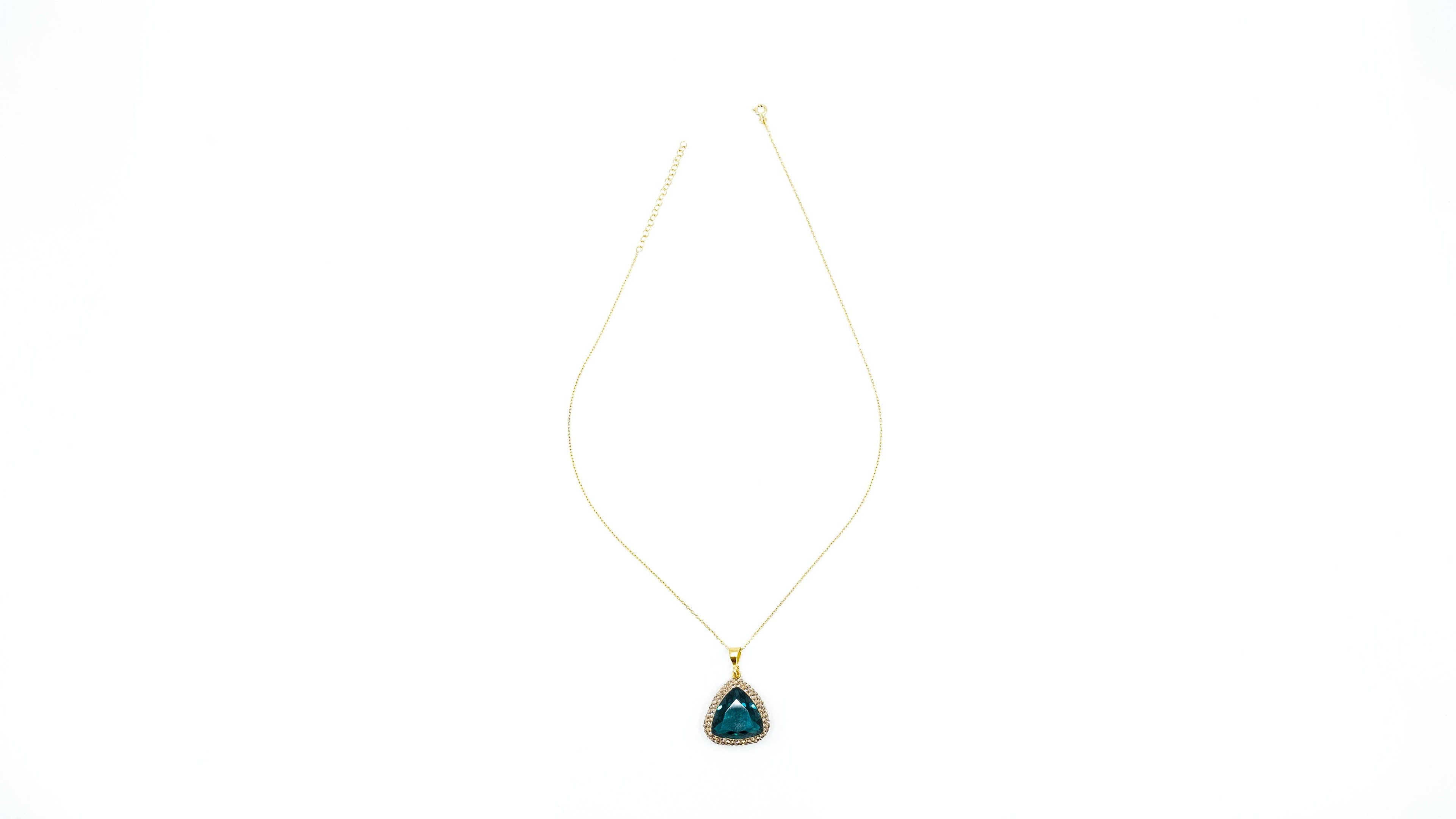 Emerald CZ Stone Pave Sterling Silver Necklace