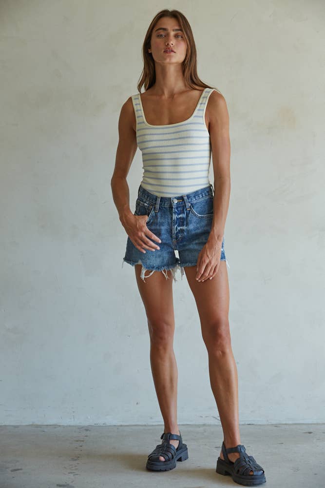 Woven 100% Cotton Denim Distressed Detail Shorts