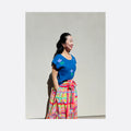 Blue flower linen top 